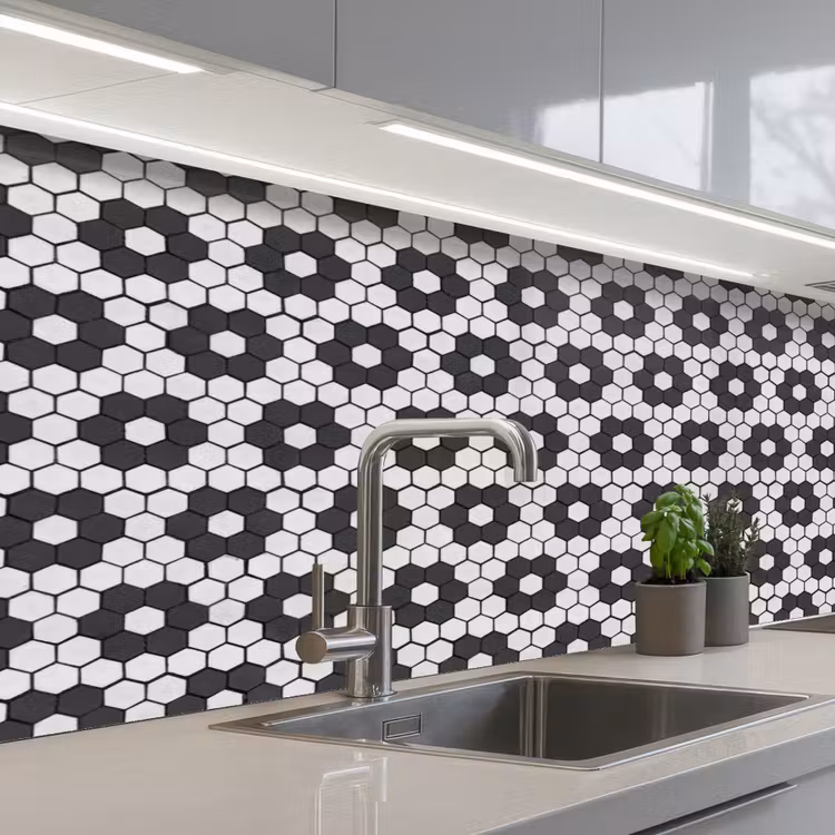 Keuken achterwand - Bloem - Vorm - Patroon - Zwart — 2