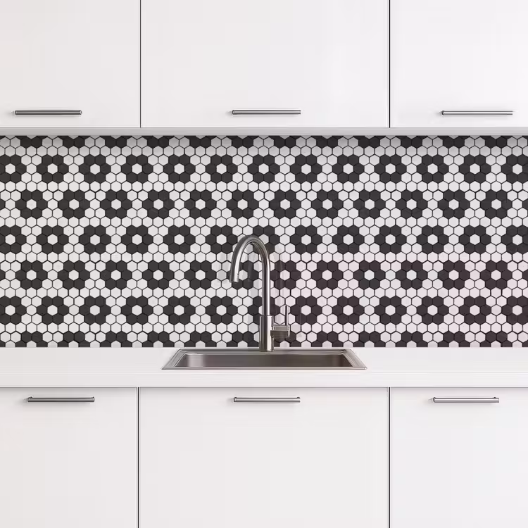 Keuken achterwand - Bloem - Vorm - Patroon - Zwart — 4
