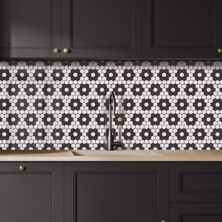 Keuken achterwand - Bloem - Vorm - Patroon - Zwart — 6