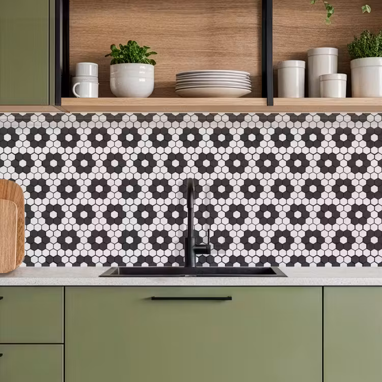 Keuken achterwand - Bloem - Vorm - Patroon - Zwart — 8