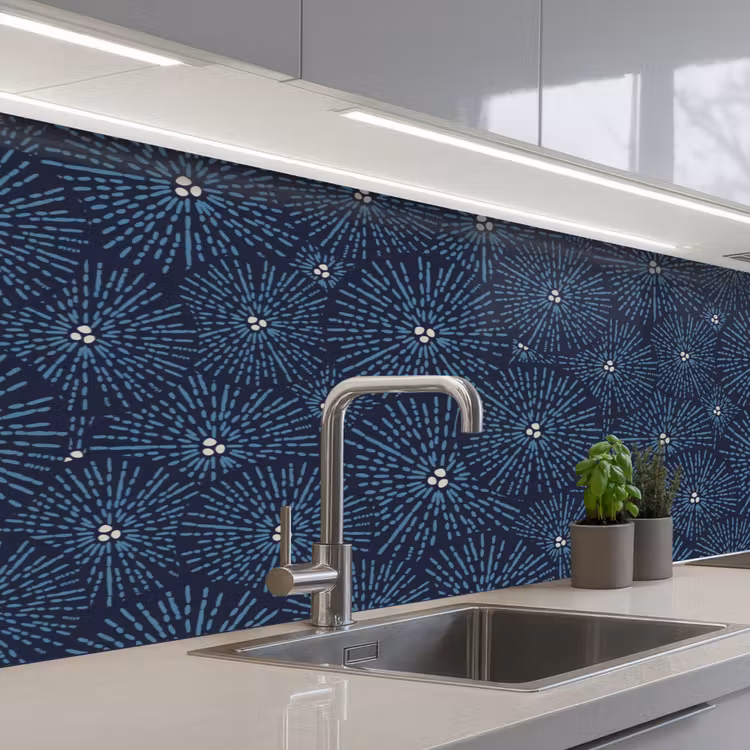 Keuken achterwand - Bloemen - Japans - Patroon - Blauw - Wit — 2