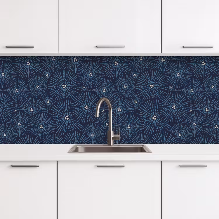 Keuken achterwand - Bloemen - Japans - Patroon - Blauw - Wit — 4
