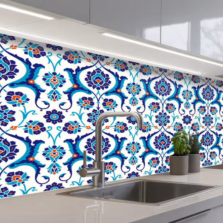 Keuken achterwand - Bloemen - Patronen - Blauw — 2