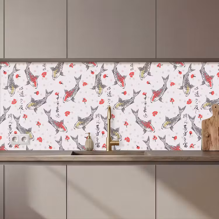 Keuken achterwand - Vis - Koi - Bloemen - Patronen — 1