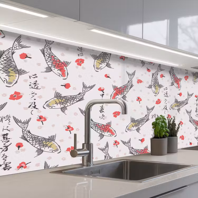 Keuken achterwand - Vis - Koi - Bloemen - Patronen — 2