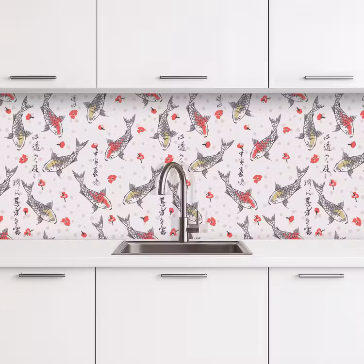 Keuken achterwand - Vis - Koi - Bloemen - Patronen — 4