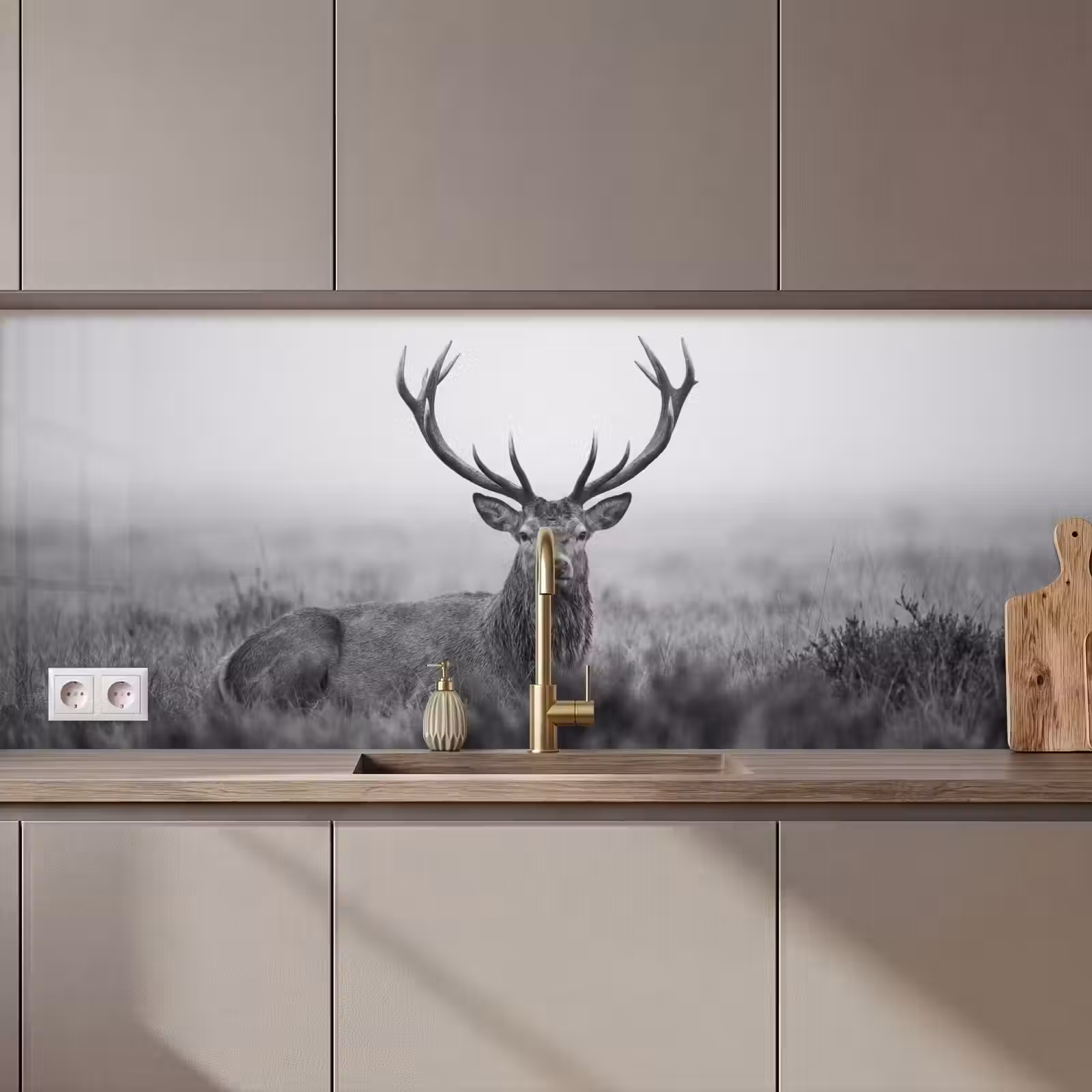 Keuken achterwand - Hert - Mistig - Zwart - Wit — 1