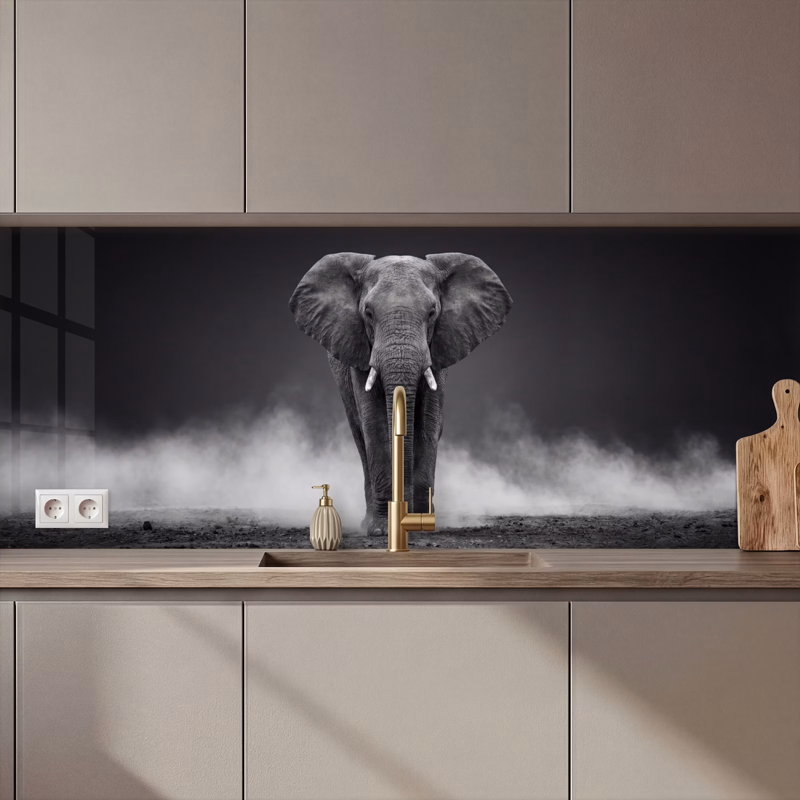 Keuken achterwand - Olifant - Zwart - Wit - Rook — 1