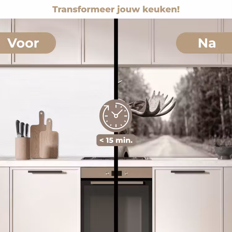 Keuken achterwand - Eland - Auto - Gewei - Zwart - Wit — 3
