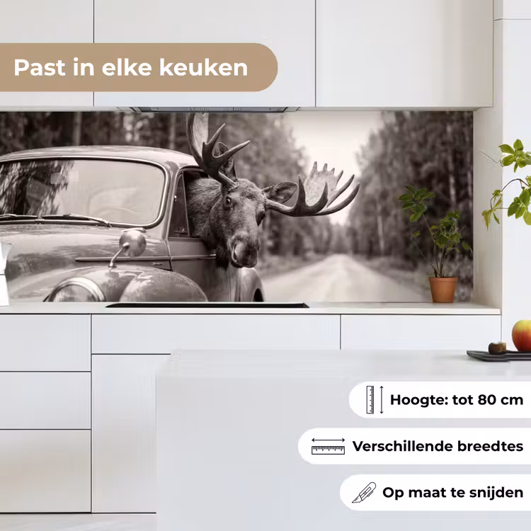 Keuken achterwand - Eland - Auto - Gewei - Zwart - Wit — 7