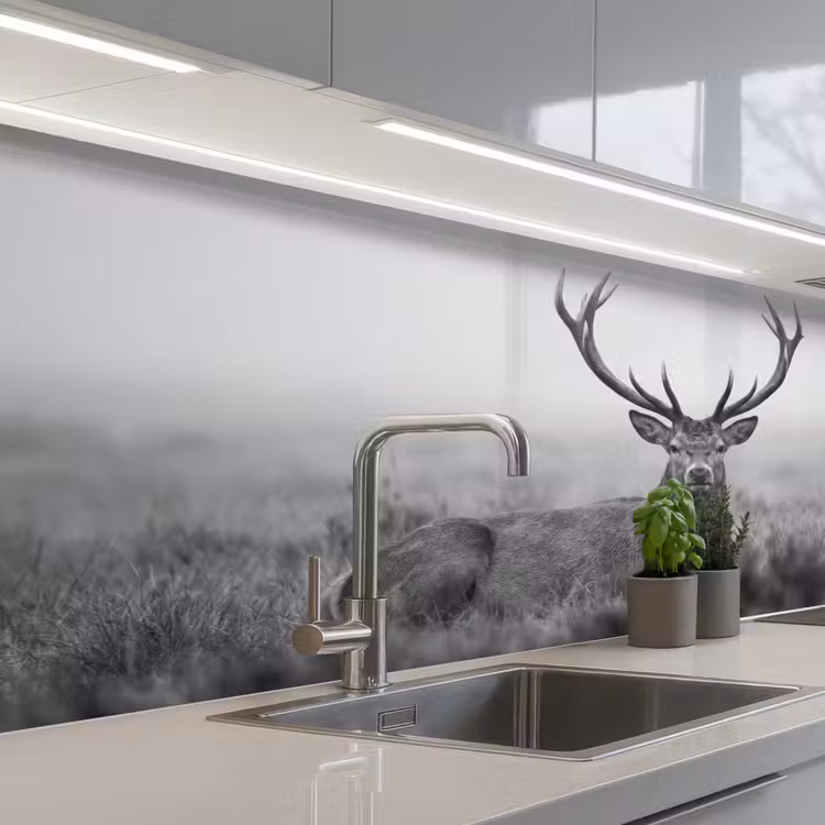 Keuken achterwand - Hert - Mistig - Zwart - Wit — 2