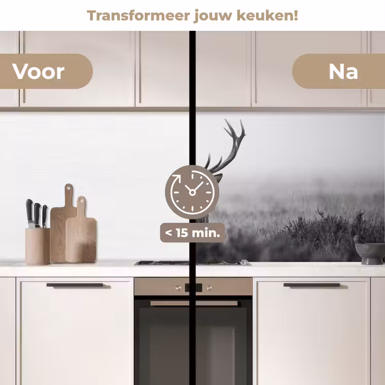 Keuken achterwand - Hert - Mistig - Zwart - Wit — 3