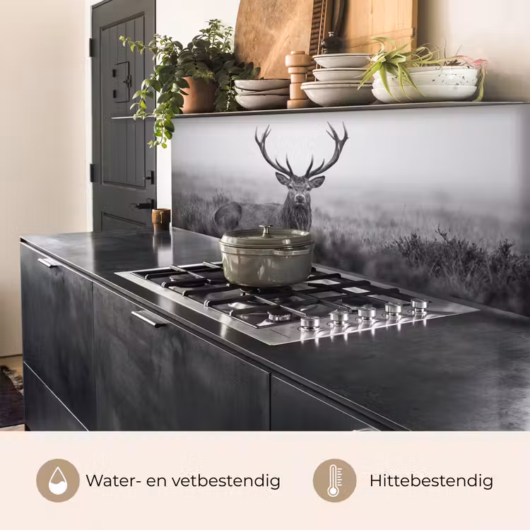 Keuken achterwand - Hert - Mistig - Zwart - Wit — 5
