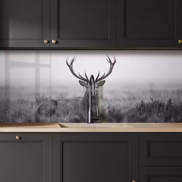 Keuken achterwand - Hert - Mistig - Zwart - Wit — 6