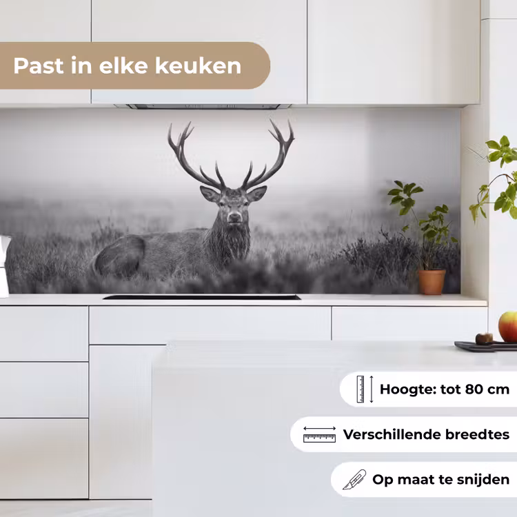 Keuken achterwand - Hert - Mistig - Zwart - Wit — 7