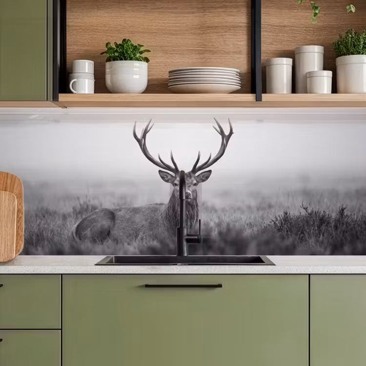 Keuken achterwand - Hert - Mistig - Zwart - Wit — 8