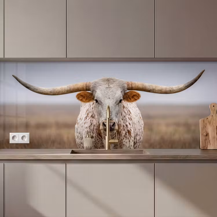 Keuken achterwand - Longhorn - Grasveld - Dier — 1