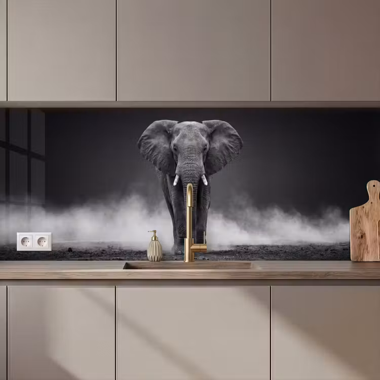 Keuken achterwand - Olifant - Zwart - Wit - Rook — 1