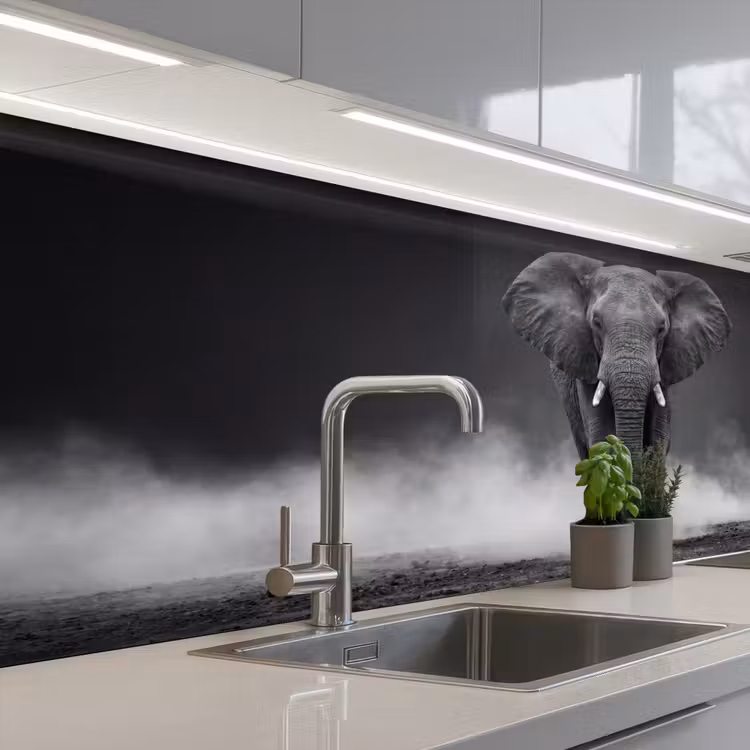 Keuken achterwand - Olifant - Zwart - Wit - Rook — 2