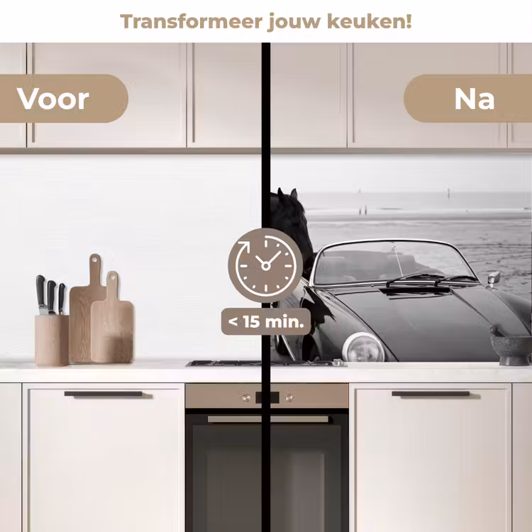 Keuken achterwand - Paard - Auto - Zwart - Wit — 3