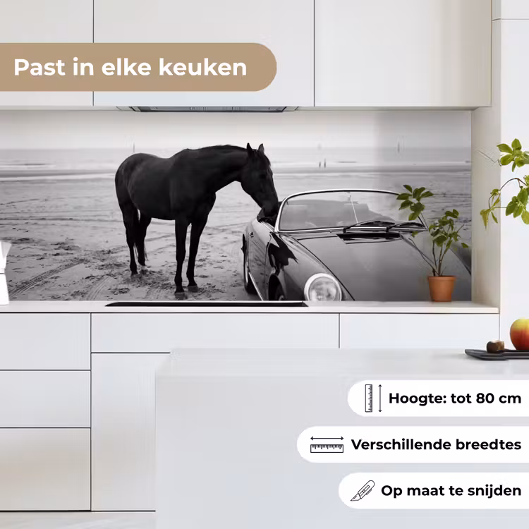 Keuken achterwand - Paard - Auto - Zwart - Wit — 7