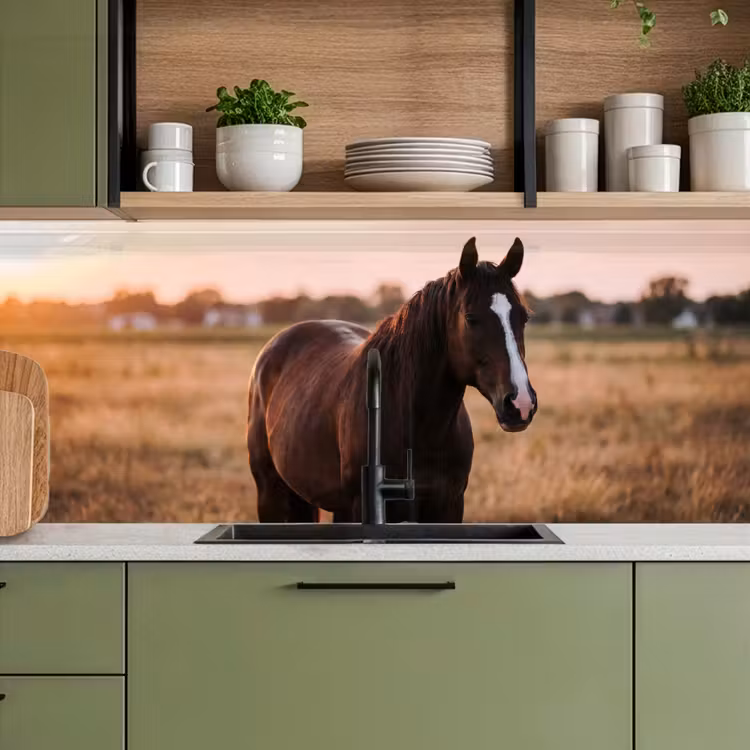 Keuken achterwand - Paard - Zonsondergang - Bruin — 8
