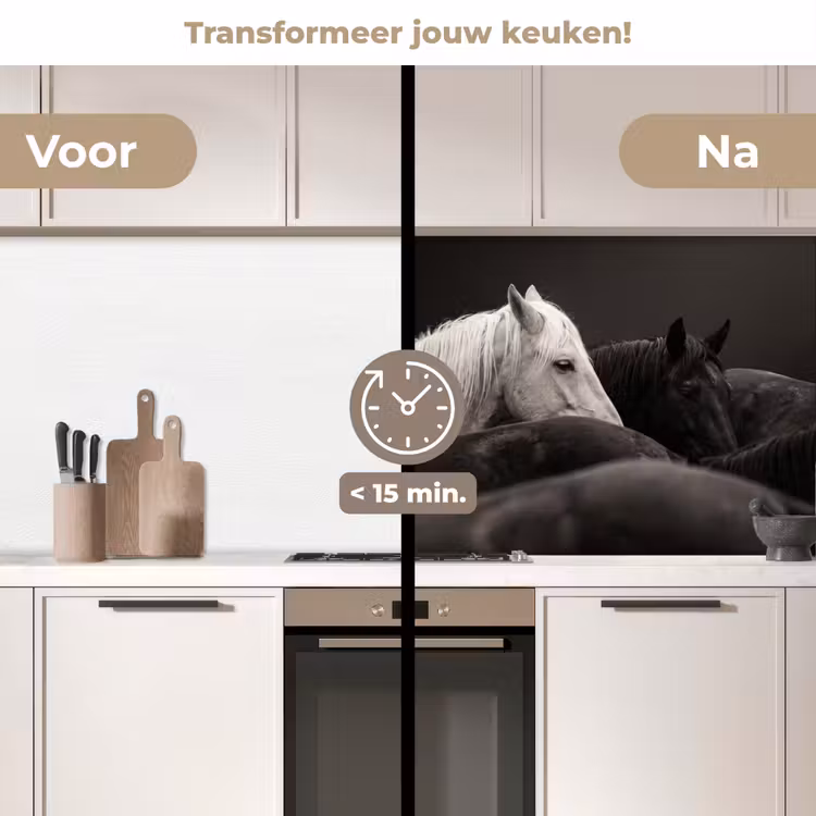 Keuken achterwand - Paarden - Zwart - Wit - Kudde — 3