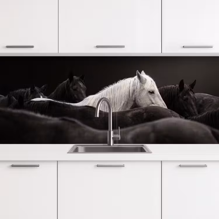 Keuken achterwand - Paarden - Zwart - Wit - Kudde — 4
