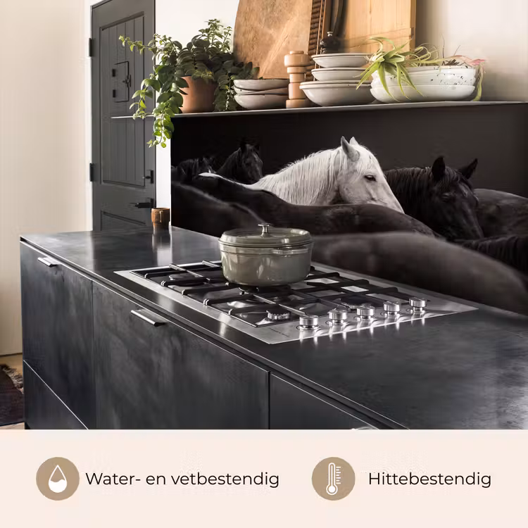 Keuken achterwand - Paarden - Zwart - Wit - Kudde — 5
