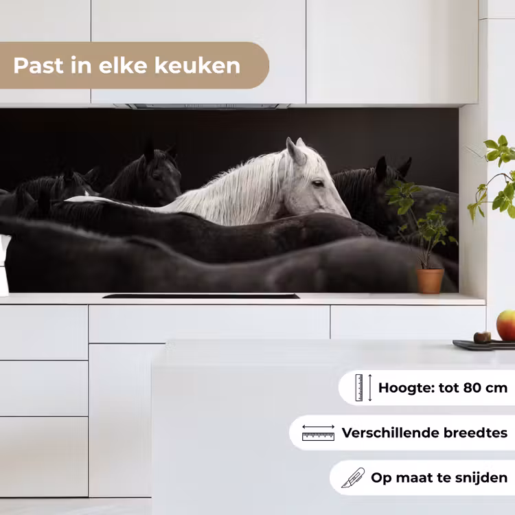 Keuken achterwand - Paarden - Zwart - Wit - Kudde — 7