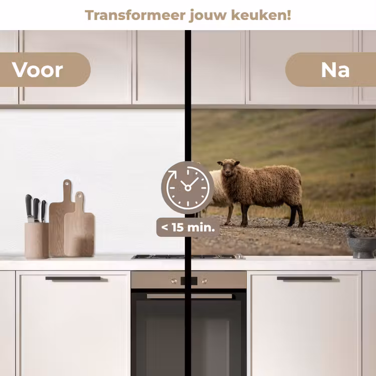 Keuken achterwand - Schapen - Bruin - Wit - Grindpad — 3