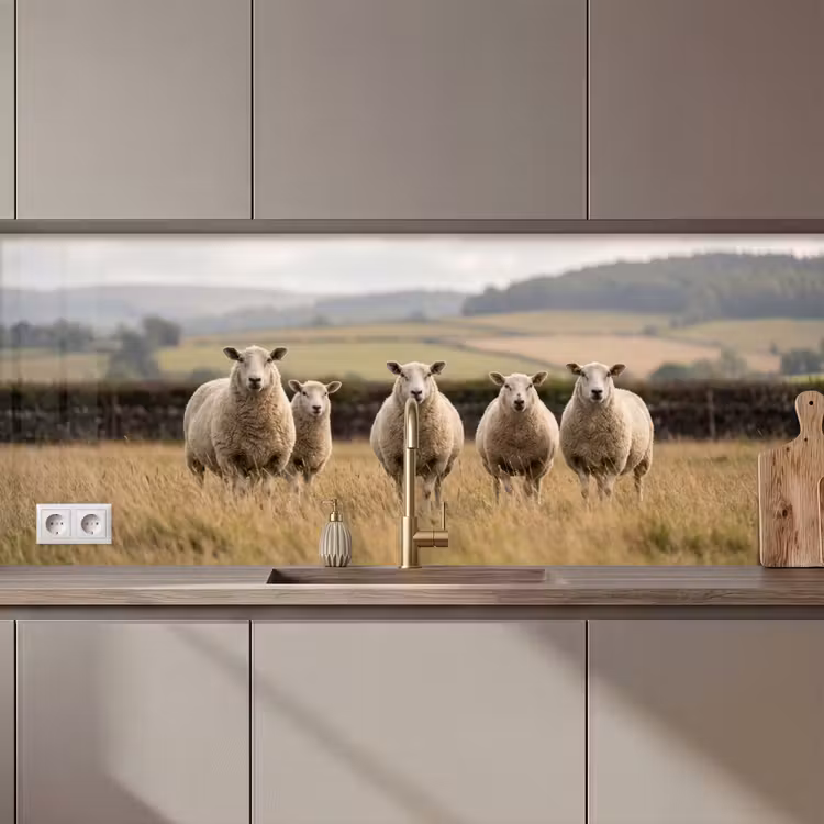Keuken achterwand - Schapen - Weidenlandschap - Heuvels — 1