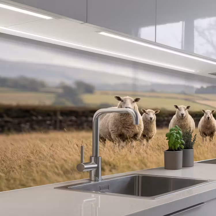 Keuken achterwand - Schapen - Weidenlandschap - Heuvels — 2