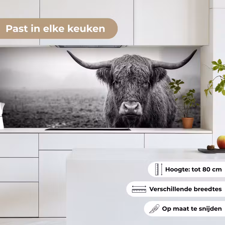 Keuken achterwand - Schotse hooglander - Zwart - Wit - Gras — 7