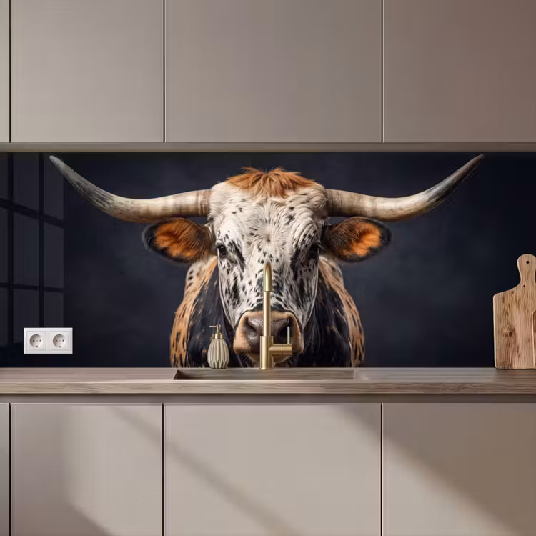 Keuken achterwand - Stier - Kleurrijk - Hoorns — 1