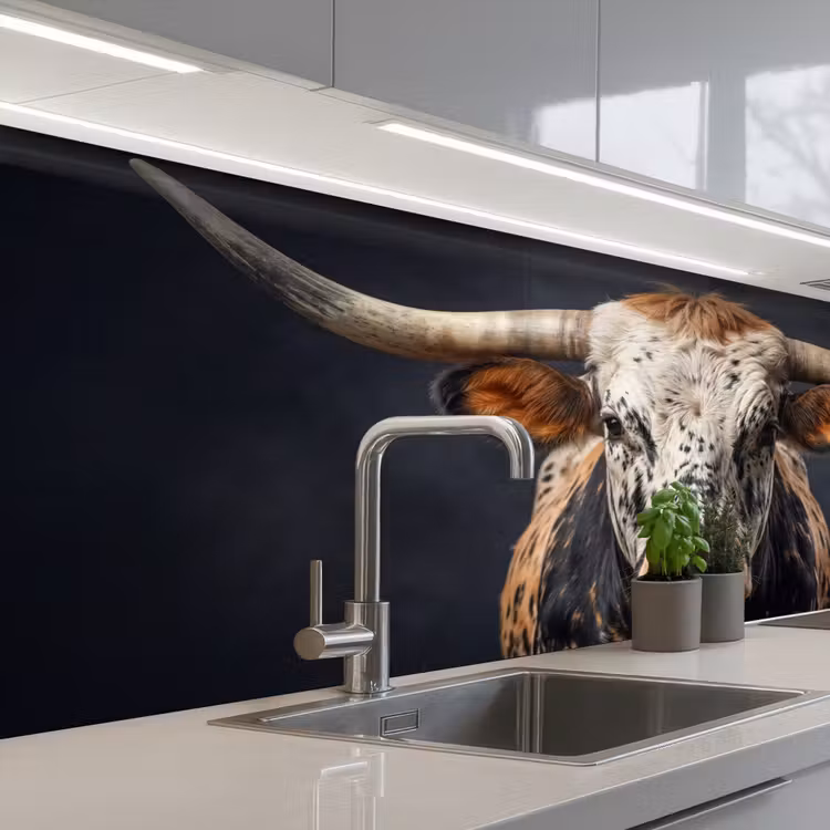 Keuken achterwand - Stier - Kleurrijk - Hoorns — 2