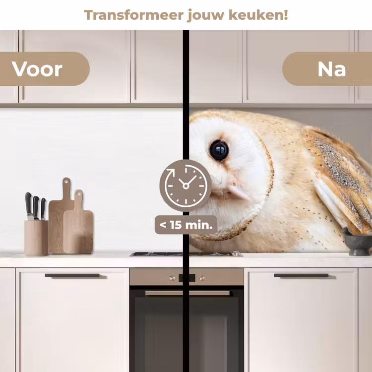 Keuken achterwand - Uil - Bruin - Wit — 3