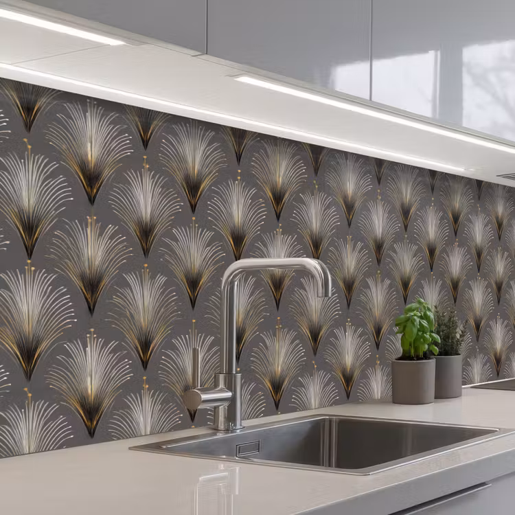 Keuken achterwand - Waaierstralen - Goud - Antraciet — 2