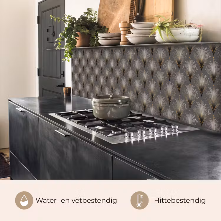 Keuken achterwand - Waaierstralen - Goud - Antraciet — 5