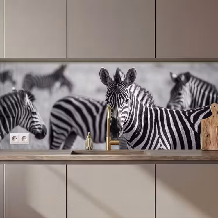 Keuken achterwand - Zebra's - Zwart - Wit — 1