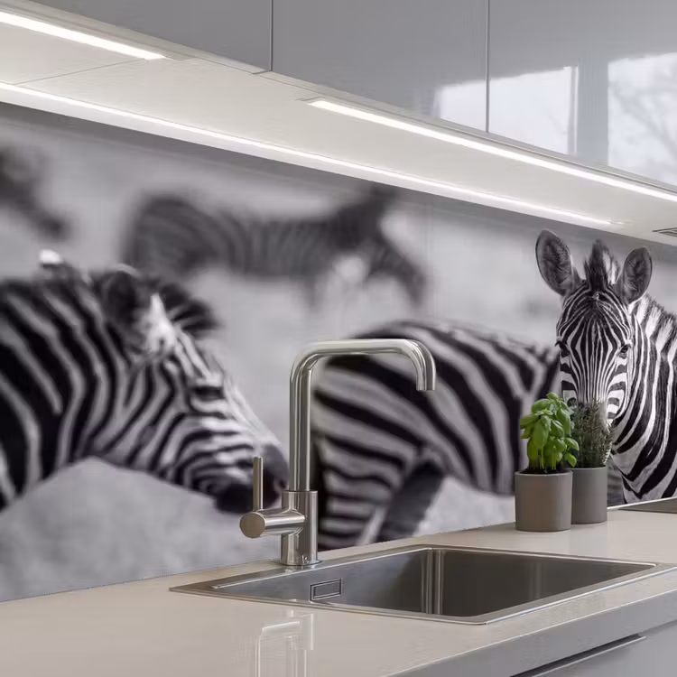 Keuken achterwand - Zebra's - Zwart - Wit — 2