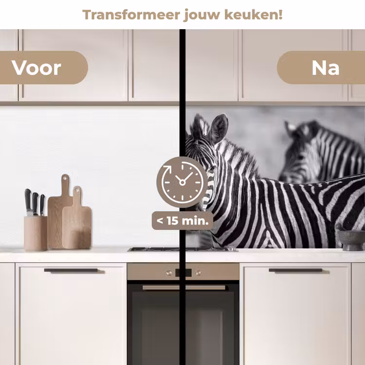 Keuken achterwand - Zebra's - Zwart - Wit — 3