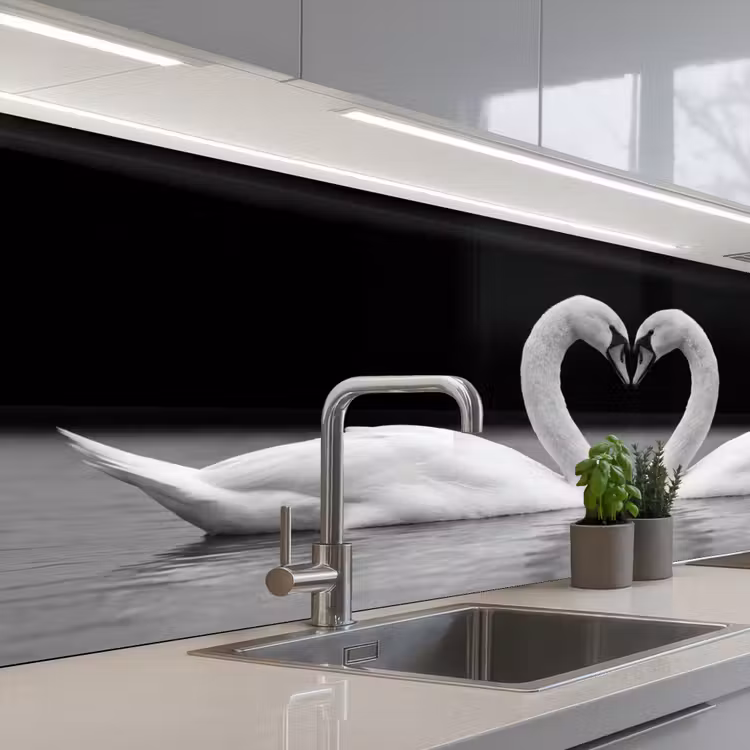 Keuken achterwand - Zwanen - Hart - Zwart - Wit — 2
