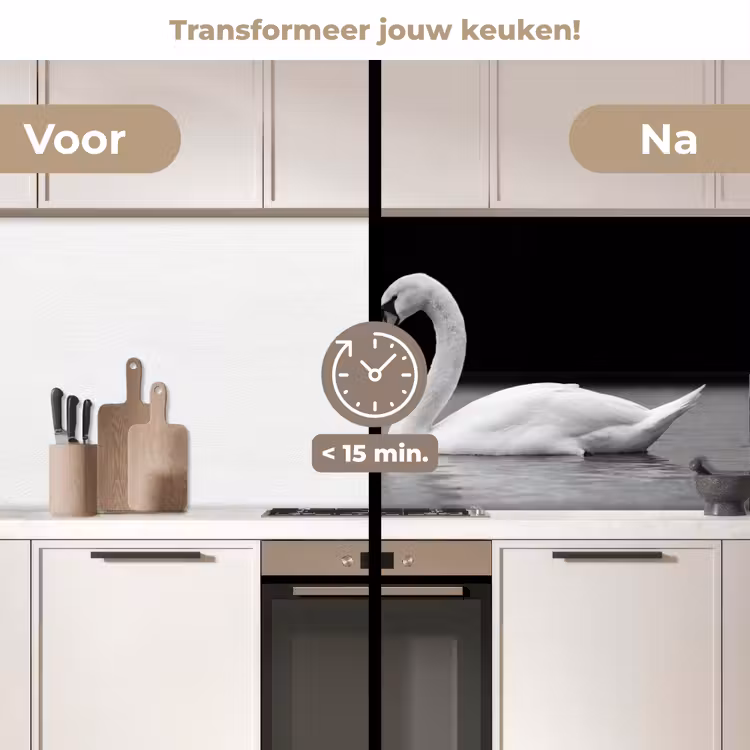 Keuken achterwand - Zwanen - Hart - Zwart - Wit — 3