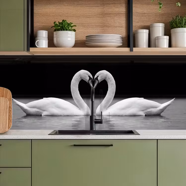 Keuken achterwand - Zwanen - Hart - Zwart - Wit — 8