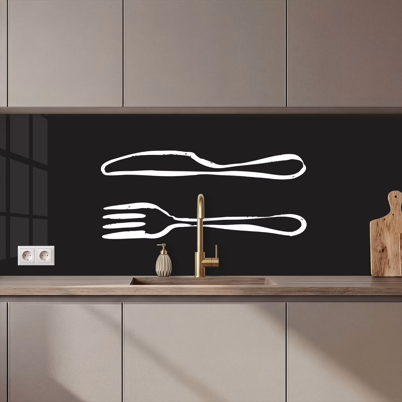 Keuken achterwand - Bestek - Liggend - Zwart - Wit — 1