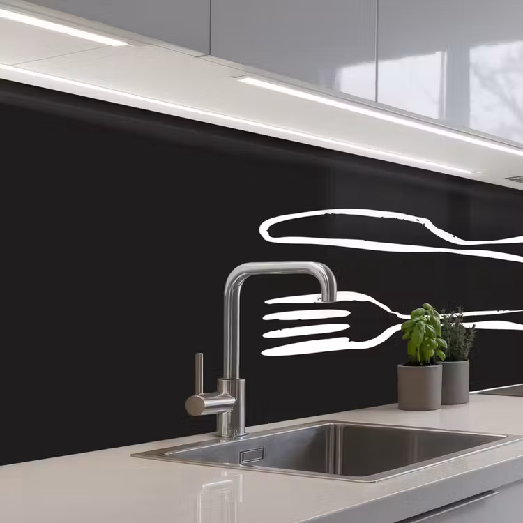 Keuken achterwand - Bestek - Liggend - Zwart - Wit — 2