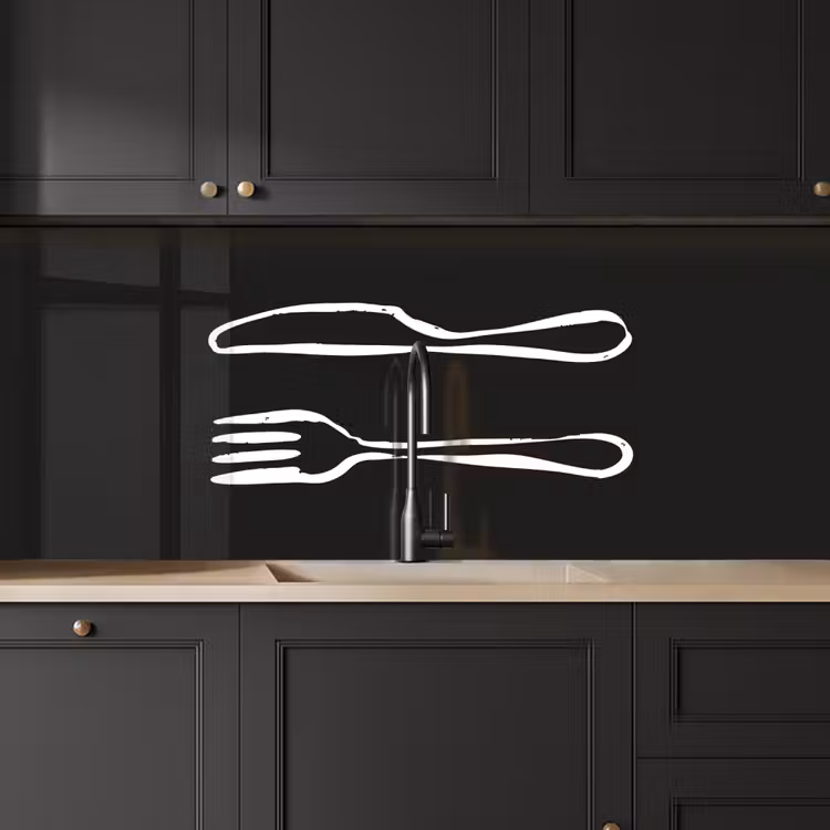Keuken achterwand - Bestek - Liggend - Zwart - Wit — 6