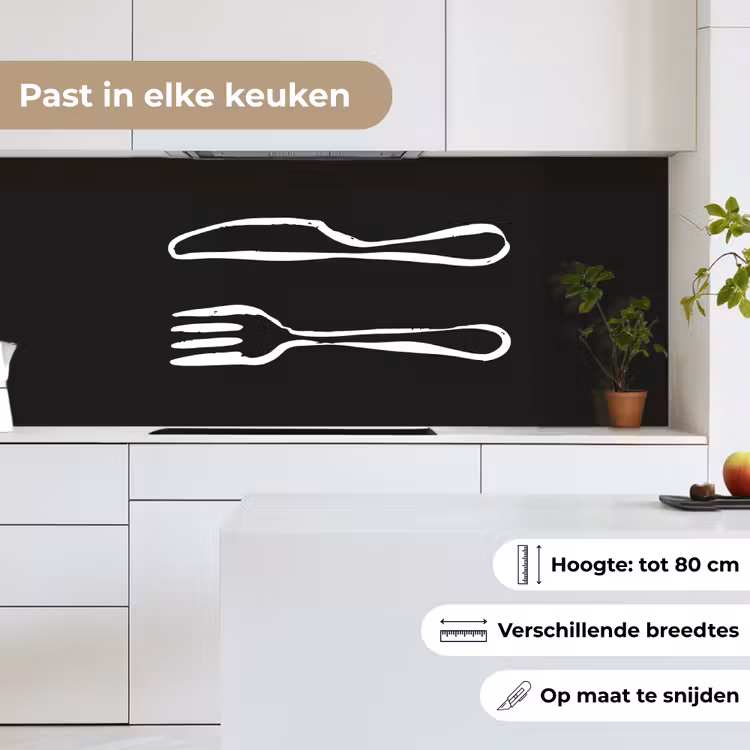 Keuken achterwand - Bestek - Liggend - Zwart - Wit — 7