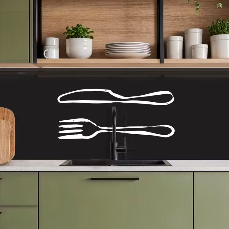 Keuken achterwand - Bestek - Liggend - Zwart - Wit — 8